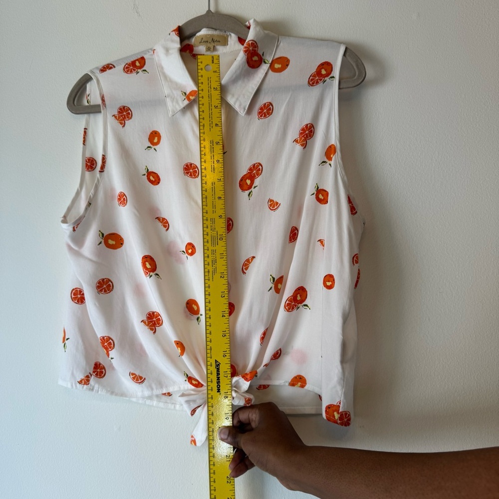 Love Notes Citrus Button-Up BlouseWhite and Orange Feminine Summer Beach 0014 - Picture 12 of 14